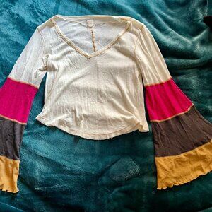 Free People Bell Sleeve Long Sleeve V-Neck Shirt